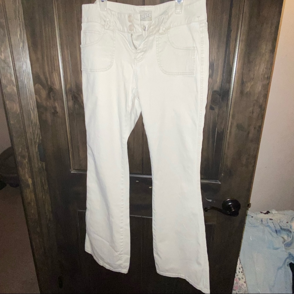 beige flared pants